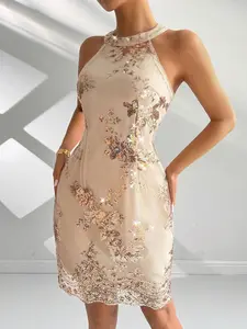 Allurite Women’s Elegant Sleeveless Sequin Summer Dress – Tight-Fitting Party Dress with Zipper Closure