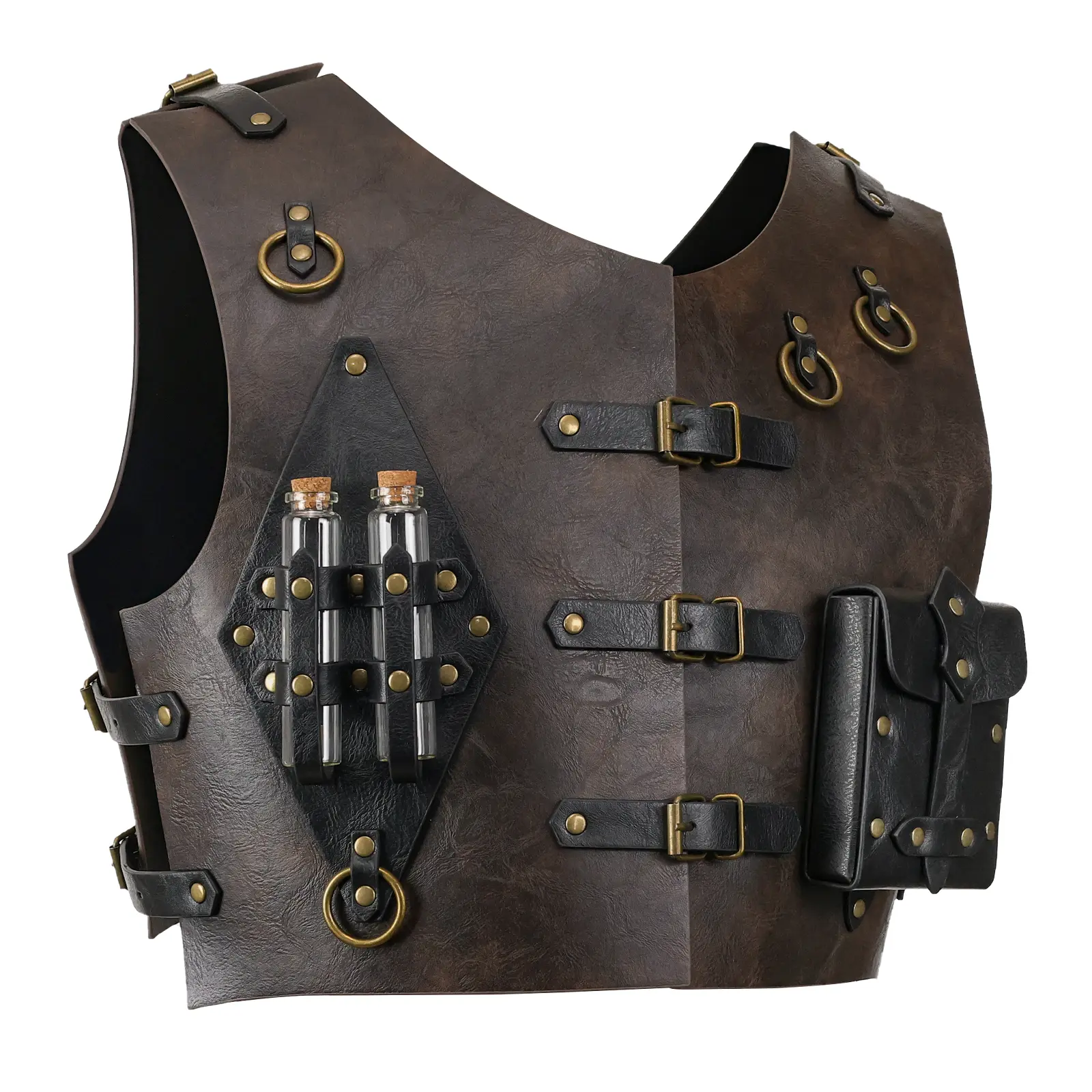 HiiFeuer Adjustable Medieval Alchemy Chest Armor Set - Faux Leather Studded Belt Pouch, Potion Bottle, Wizard Vest for Ren Faire Costumes, Costume Enthusiasts' Party Accessories, Festival, Plain, Unisex, Fantasy, Historical/Period