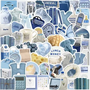 60 Blue Style Cartoon Graffiti Stickers, Personalized Decorative Waterproof Stickers for Luggage, Pens, Guitars, Notebooks
