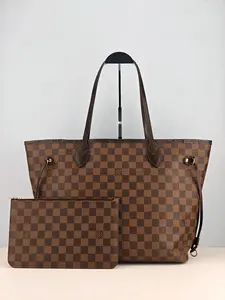 Pre-owned Damier Ebene coated canvas Shoulder Bags Louis Vuitton Neverfull MM Damier Ebene Shoulder Bag With matching pouch【FL0157】