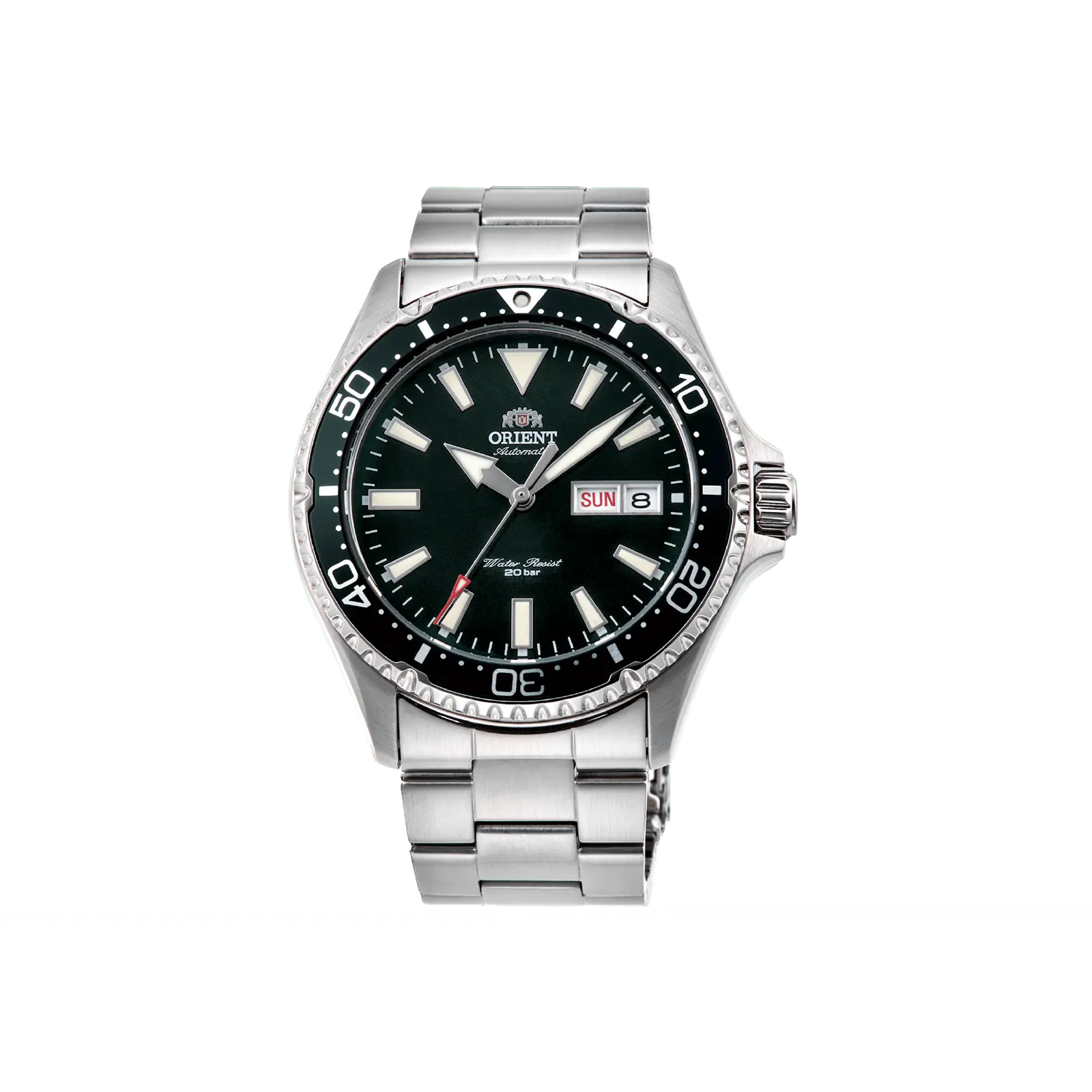 Orient Kamasu Men's Automatic Diver Watch, 41.8mm Stainless Steel Case, Green Luminous Dial, Sapphire Crystal, 200m Water Resistant