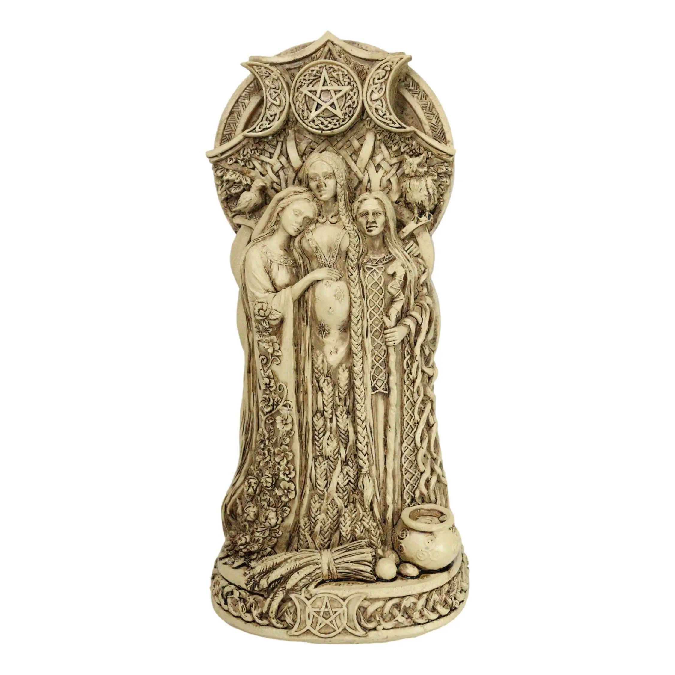 Wicca Triple Goddess Mother Maiden Crone Pentagram Moon Home Decor Figurine