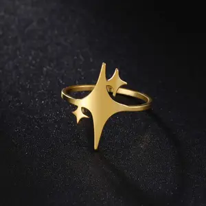 Titanium steel glossy and shining four-pointed star stainless steel ring hip-hop suitable for men and women couples gift party jewelry