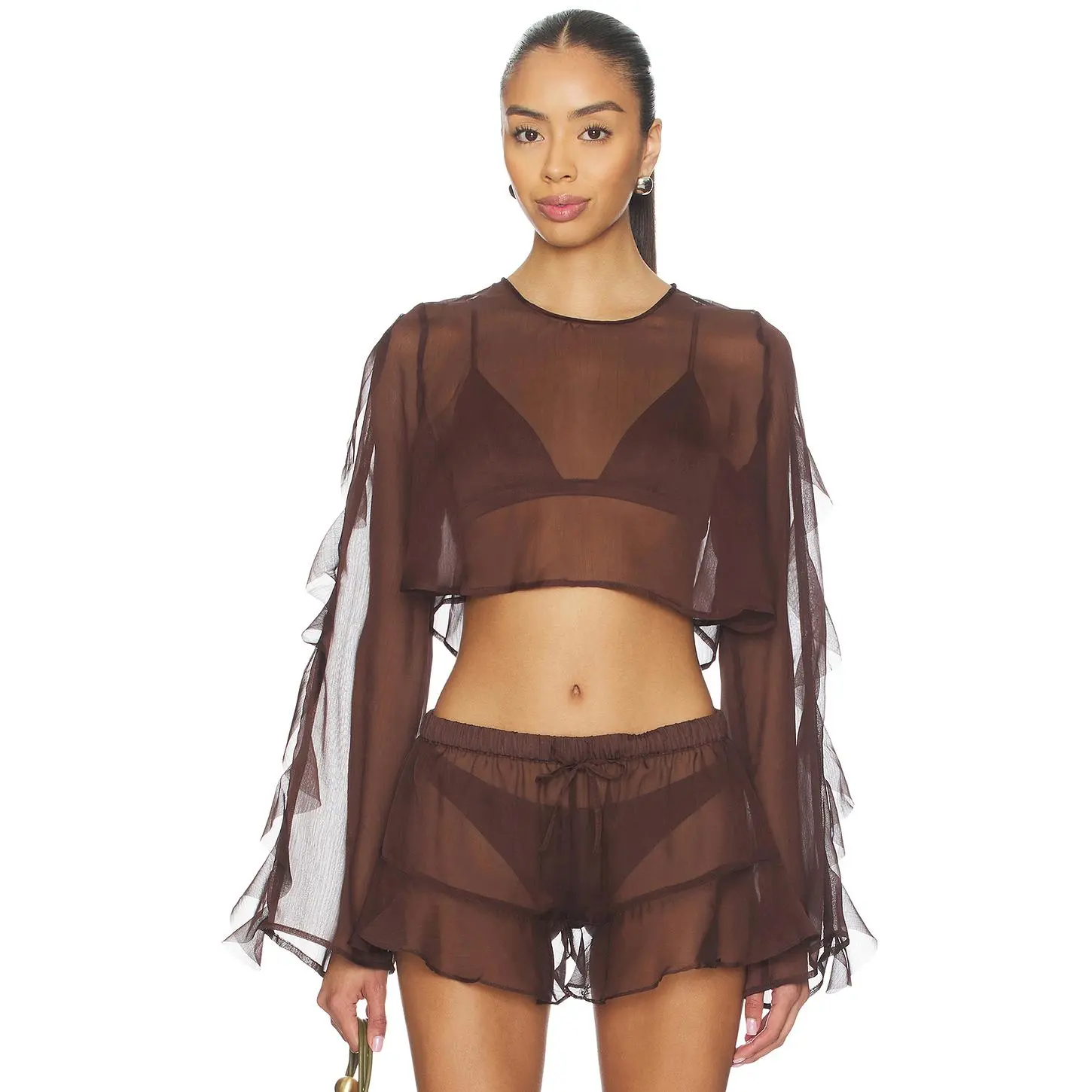 Shani Shemer x REVOLVE Thoma Cropped Shirt in Espresso