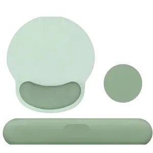 Wrist Rest Support for Mouse Pad&Keyboard Set, Circle Curved Ergonomic Mousepad&Coaster Non-Slip Base Home/Office Pain Relief&Easy Typing Pad with Soft Cloth&Silicone Lining, Antique Green
