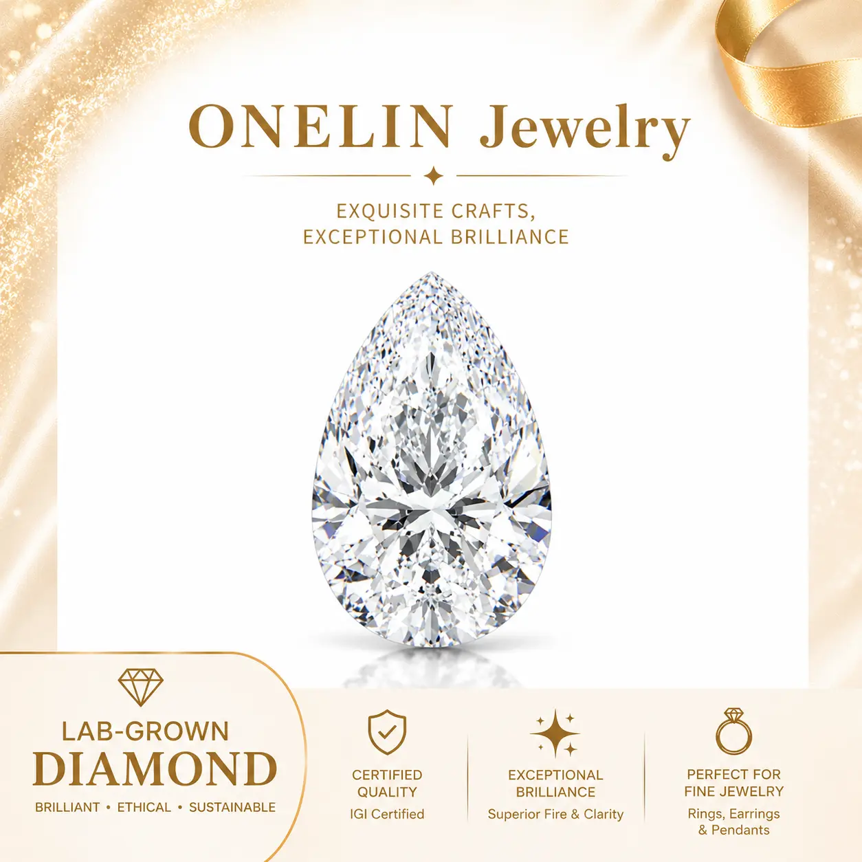 IGI Certified Pear Lab - Grown Diamond- 1.00 Carat - E Color - VVS 2 - LG809621001