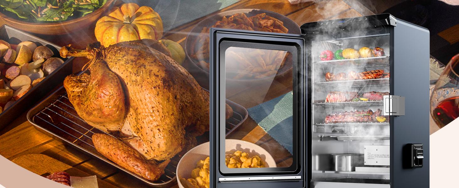 EAST OAK Ridgewood Pro 30" Electric Smoker, Smoker with Leg Kit & Glass Door, Side Wood Chip Loader, 725 Sq Inches of Cooking, Digital Control, Night Blue EAST OAK Ridgewood Pro 30" Electric Smoker, Smoker with Leg Kit & Glass Door, Side Wood Chip Loader, 725 Sq Inches of Cooking, Digital Control, Night Blue