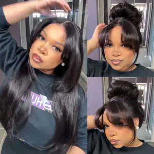 Cynosure Glueless Curtain Bangs Pre Cut 8X5 HD Lace Wig 180% Density Pre Bleached Natural Human Hair Wigs