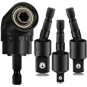 4-in-1  Drill Bit Extension Set with a 105? angle  bit, right angle drill adaptor, and 360? rotatable socket adapters for 1/4", 3/8", and 1/2" sizes