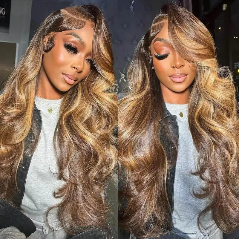 URody 13x6 Body Wave HD Frontal Wig - P4/27 Honey Blonde Ombre Highlight Human Hair Wig, Pre-Plucked Lace, Dye/Bleach Ready, Restyle & Straighten, Affordable Daily Wear