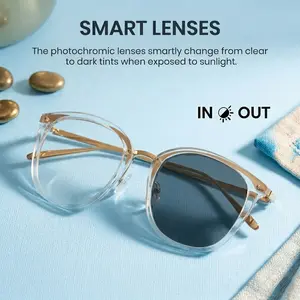 Cyxus Fashionable Photochromic Tortoiseshell Square Full-Rim Glasses - Lightweight Durable TAC TR90 Metal Frame, Nose-Friendly Unisex Small Face Fit, Blue Light Blocking Lens, Office Work Gaming Eyewear -8169-b, Photochromic Glasses