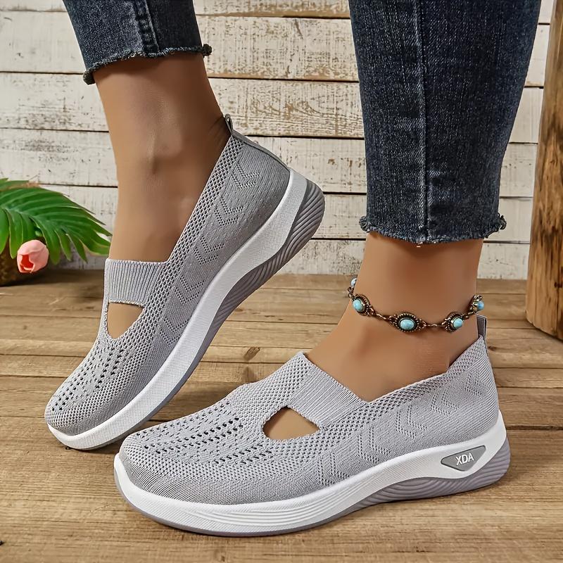 Rain Core |  Lightweight & Comfortable Women's Breathable Knit Slip-On Sneakers |   Beige Design, All-Season Low-Top Casual Footwear with Extended Size Options