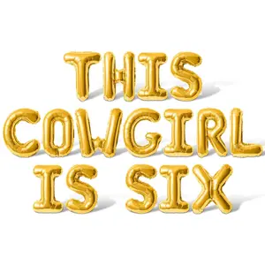 Letter Balloons - THIS COWGIRL IS SIX 16" Inch Alphabet Letters Foil Mylar Balloon 6th Birthday Party Banner