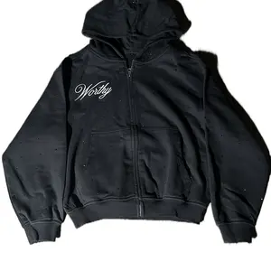 Worthy Unisex Zip Up Hoodie with distressing Worthy Unisex Zip Up Hoodie with distressing