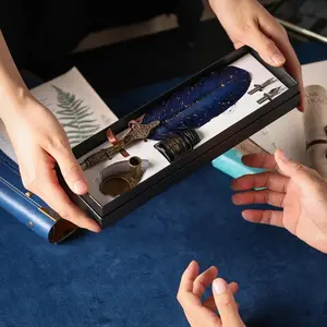 High-End Vintage Feather Pen Set Gift Box, Gothic Calligraphy Dip Ink Pen, Replaceable Nib Ink Bottle, Best Holiday Gift