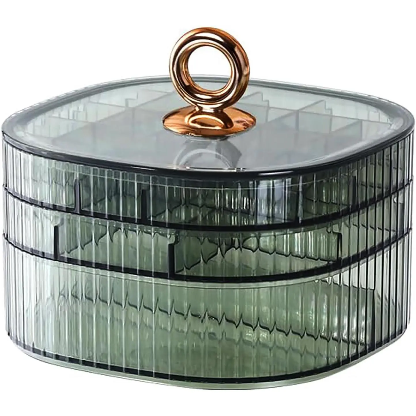 Box, 3-Layer   Organizer with Handle, Clear  Boxes for Women Girls, Make up Organizer,  Storage Holder (Green)