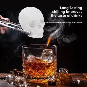 4-Cavity Silicone Skull Ice Mold, Halloween Home Supply for Whiskey Cocktail Ice Cubes