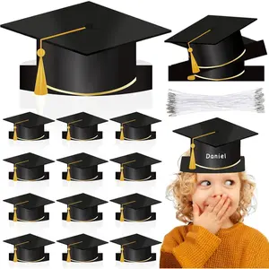 36 Sets Paper Graduation Hats Class of 2026 Adjustable Graduation Cap Headbands with Elastic String for Students   Graduate  Grad Party Decoration Favor Supplies(Black )