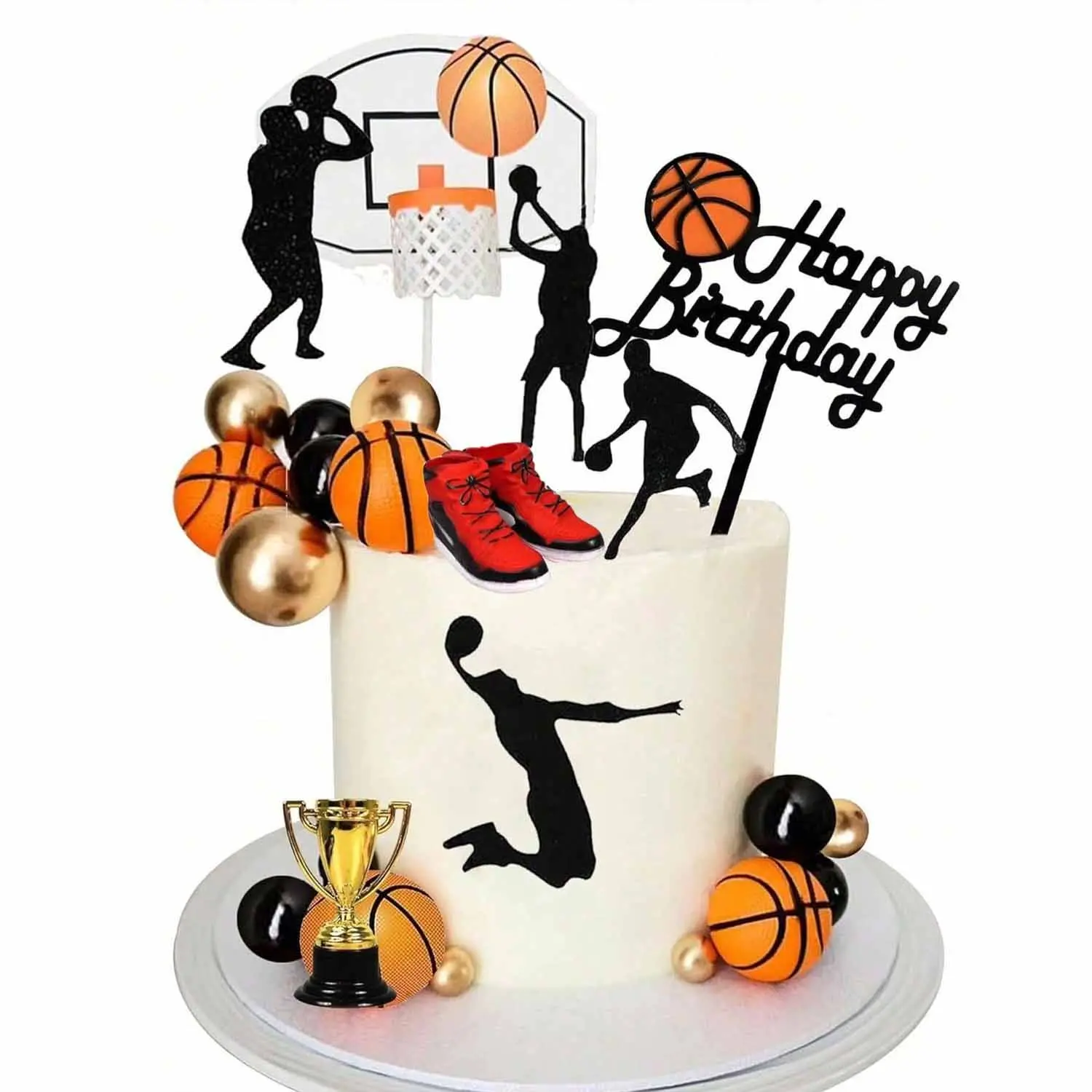 Basketball Cake Decoration Plaque, Gold Foam Ball Cake Decor, Basketball Theme Birthday Party Cake Decor, Sports Party Supplies, Graduation Party Cake Decor, Cake Decorating