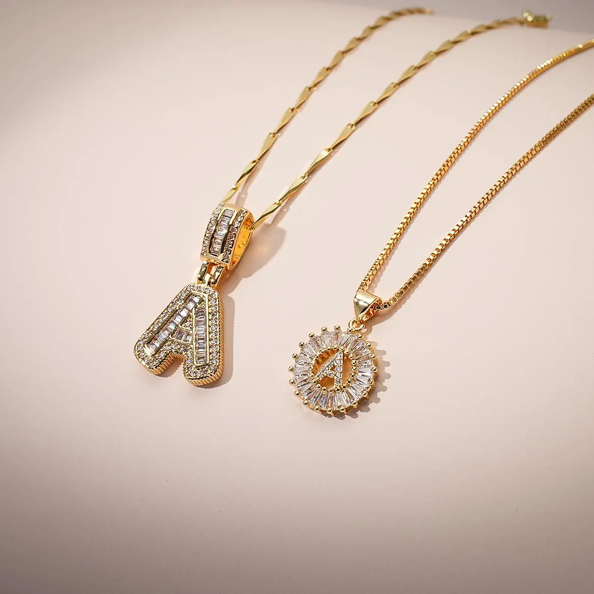 2 Count initial Letter Necklace set with Zirconia StonesGoldenSilver Bubble Necklaces for Women lced Out NecklaceFor Men Birthday Gifts Anniversary Gift Zircon Stone pendantneckdace initial zirconia stone Cuban Link Chain（Letter A）