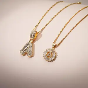 2 Count initial Letter Necklace set with Zirconia StonesGoldenSilver Bubble Necklaces for Women lced Out NecklaceFor Men Birthday Gifts Anniversary Gift Zircon Stone pendantneckdace initial zirconia stone Cuban Link Chain（Letter A）
