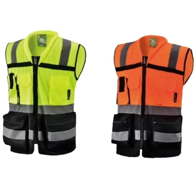 High Visibility Reflective Safety, Solid front and back Mesh Safety Vest with Zipper and Multi pockets (SEE SIZING information on description)