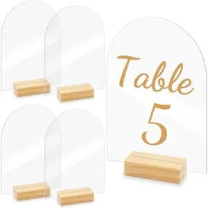 5 Sets  Sign Holder 5x7, Clear Arched  Table Numbers with  Stand, Blank Table Signs for Weddings, Centerpiece, Reception and Party