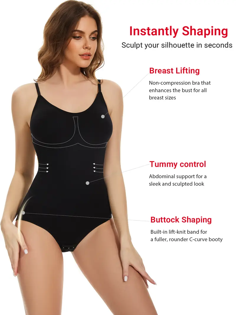 Product Introduction of VVL Women's Black Seamless Bodysuit – Breathable, Tummy Control Shapewear with Adjustable Straps, Plus-Size Faja Butt Lifter, Easy On & Off 24