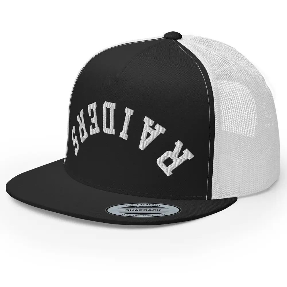 RIVEMUG NX Upside Down Raiders Embroidered Flat Bill Trucker Hat High Crown Adjustable Cap for Men and Women