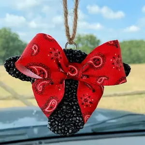 Country Western Cow Car Freshie, Cowgirl Truck Accessory Red Bandana Bow, Scented Hanging Vehicle Decor, Southern Gift For Her