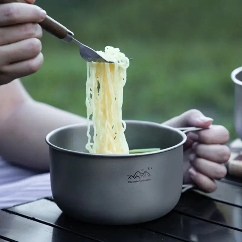Titanium Camping Pot - Ultralight Portable Titanium Alloy Cookware with Folding Handle, Outdoor Cooking Equipment for Camping, Hiking