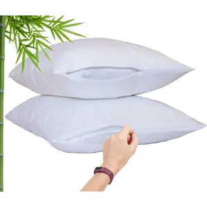 Zippered Pillowcas - King Size 36x20, 100% Visco Derived from Bamboo, 2 PK, White - Cooling Pillow Cas - Silky Pillow Covers for Hot Sleepers, Menopau, Night Sweats - by