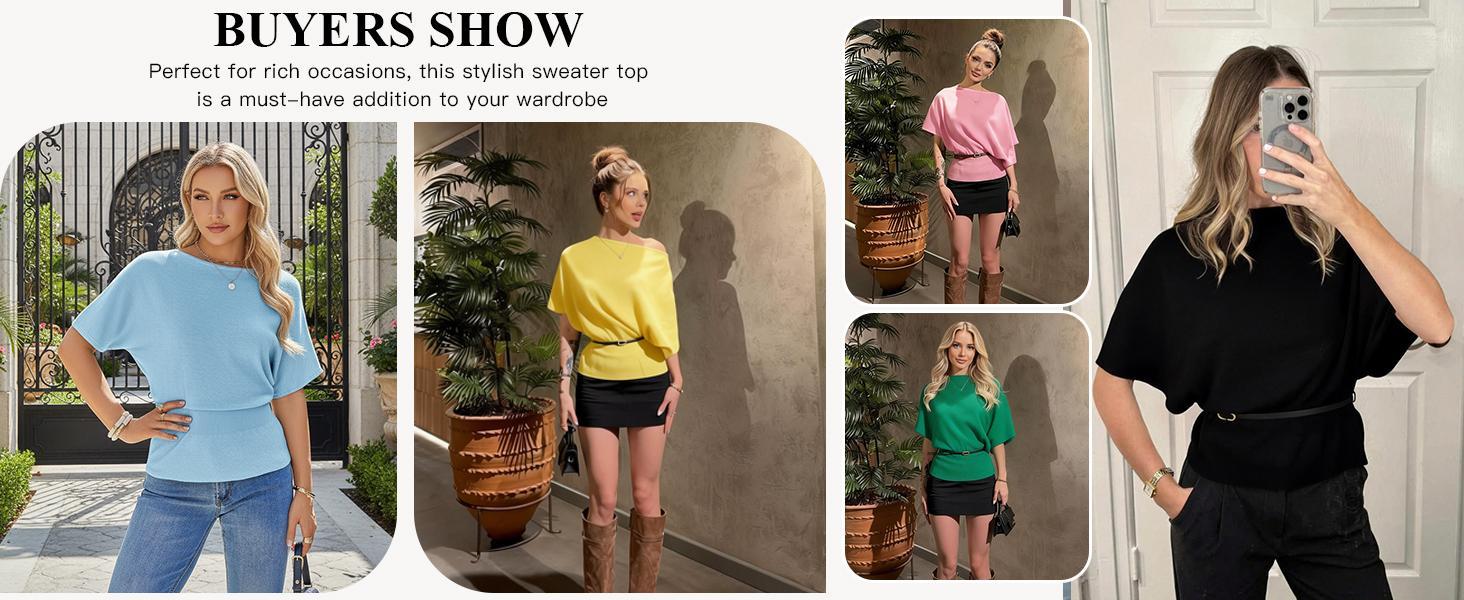 Imily Bela Womens Boat Neck Summer Tops Batwing Dolman Short Sleeve Trendy Ribbed Knit Cinched Waist Knit Sweater Top Imily Bela Womens Boat Neck Summer Tops Batwing Dolman Short Sleeve Trendy Ribbed Knit Cinched Waist Knit Sweater Top