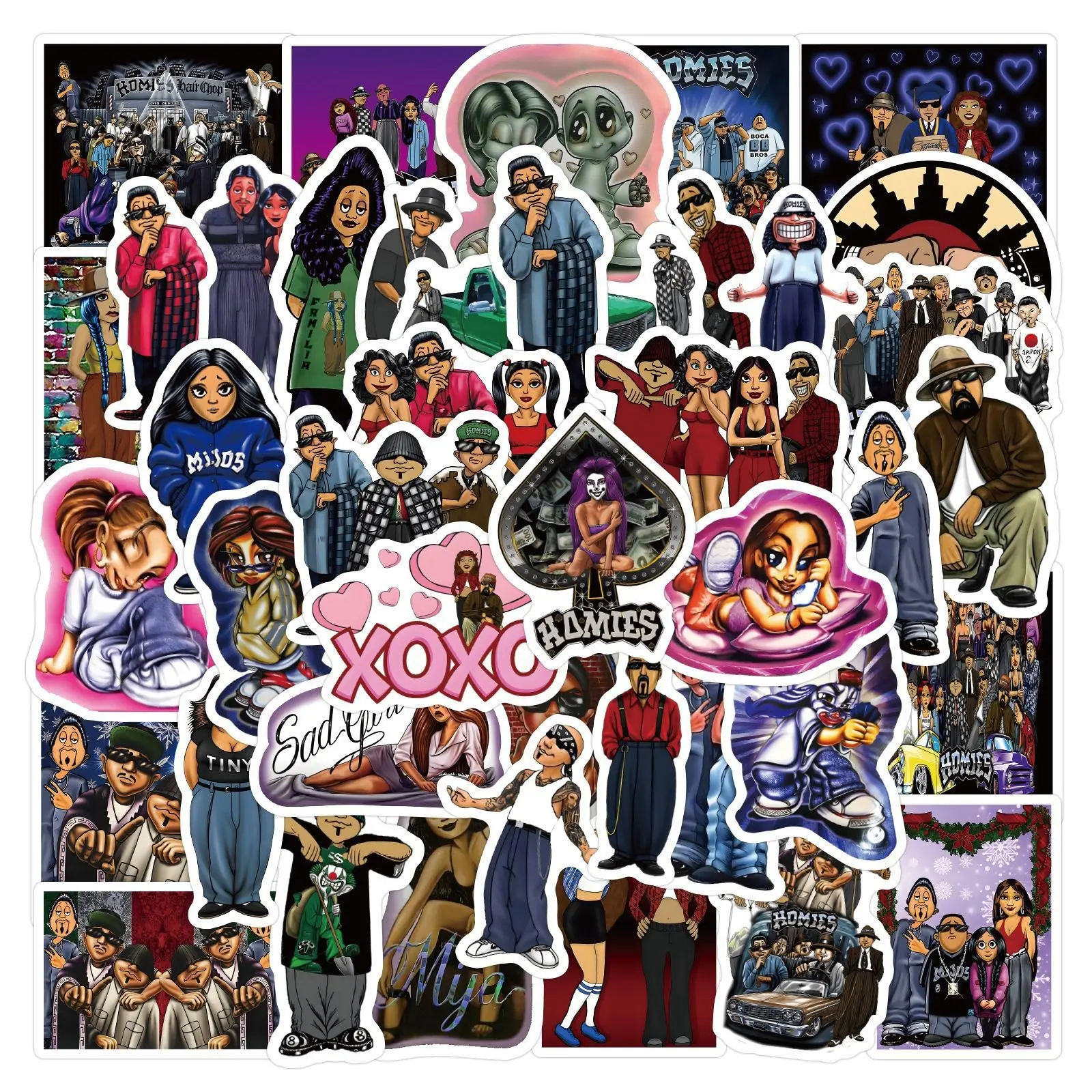 60 Pcs Cartoon Chicano Homies Graffiti Stickers, Self-Adhesive Removable Waterproof Decals, Versatile Decorative Stationery Cup Computer Labels, Scrapbook Accessories, Scrapbooking Supplies, Scrapbook Materials