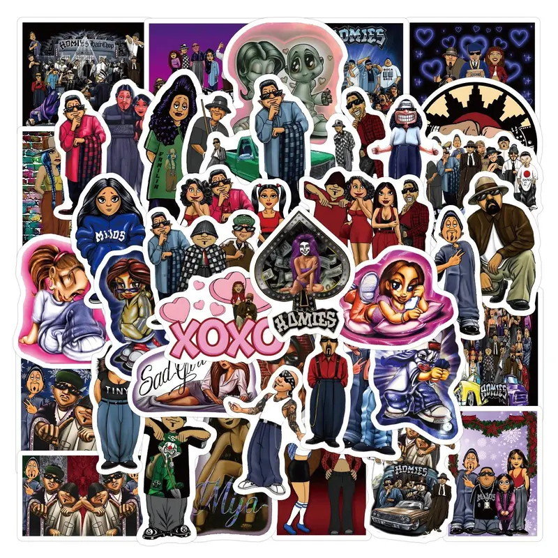 60 Pcs Cartoon Chicano Homies Graffiti Stickers, Self-Adhesive Removable Waterproof Decals, Versatile Decorative Stationery Cup Computer Labels, Scrapbook Accessories, Scrapbooking Supplies, Scrapbook Materials