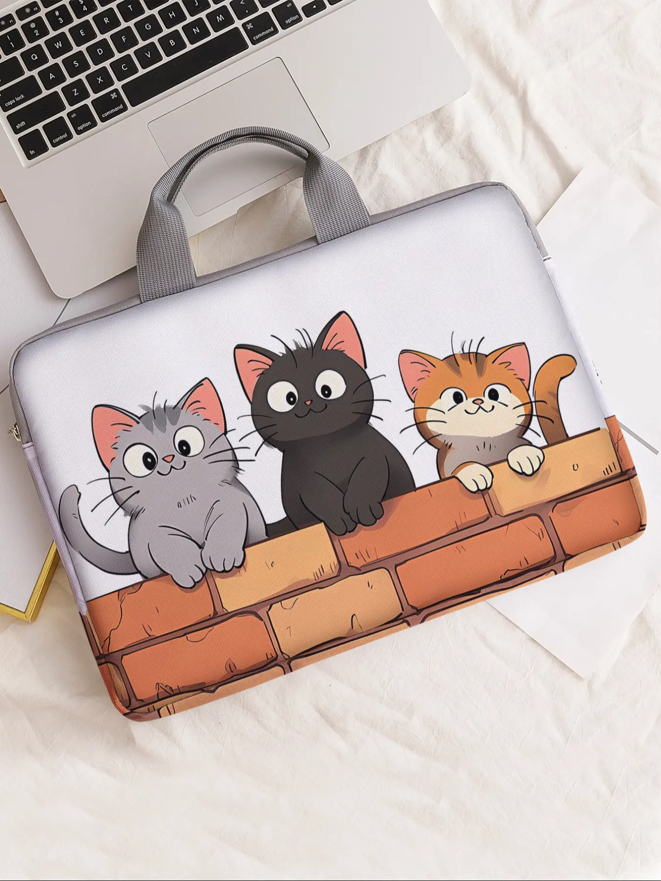 Cat Pattern Printed Notebook Bag, Soft Laptop Sleeve, Laptop Bags, Tablet Case, Zipper Storage Pouch, Casual Style, All Seasons