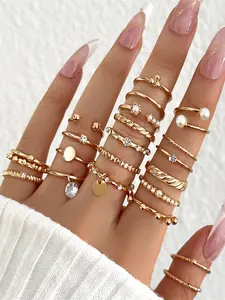 Elegant Y2K Style Zircon Ring Set, Fashion Rings, Stackable Rings, 22-Piece Jewelry Collection Without Chain, Perfect Gift for Women & Girls, Fashion Accessories