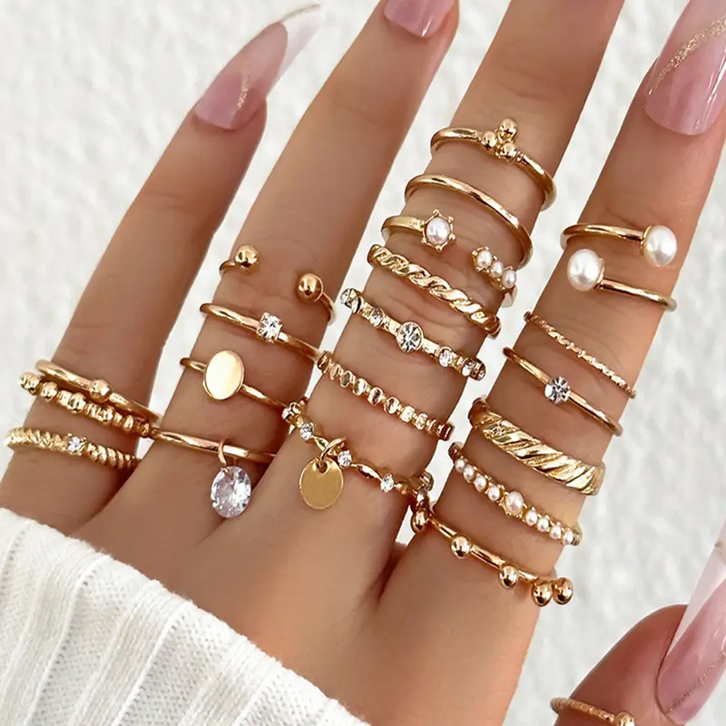 Elegant Y2K Style Zircon Ring Set, Fashion Rings, Unique Rings, Stackable Rings, 22-Piece Jewelry Collection Without Chain, Perfect Gift for Women & Girls, Fashion Accessories