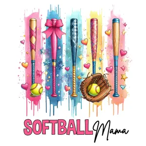 Softball Colorful Bat Collage Direct To Film Print, DTF Print, Ready To Press Print For T-shirts