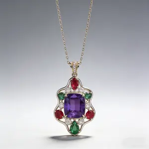 Vintage Style Multi-Gemstone Pendant with Amethyst Centerpiece