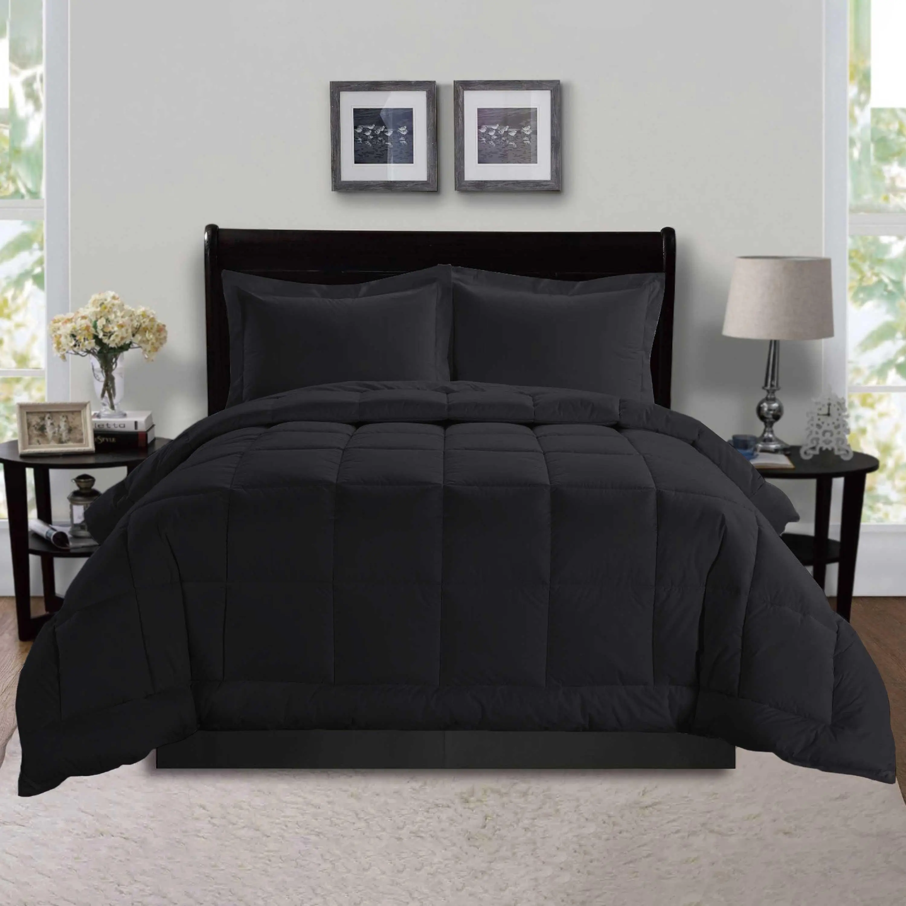 Elegant Comfort 3-Piece Box-Stitched Comforter & Shams Set – Down Alternative Duvet Insert with 4 Corner Tabs