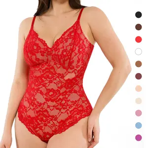 Popilush The Shapewear Bodysuit Lace Smooth Shapewear Bodysuits  Womenswear Tops Comfortable Basic Ruched Tummy Control Vneck