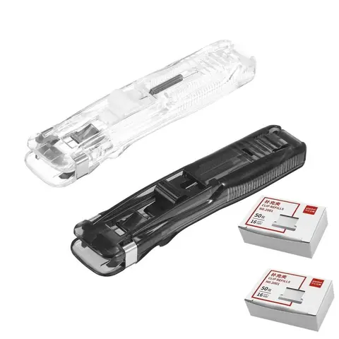 2pcs Mini Binder Manual Staplers - Easy-to-Carry, Practical Paper Organization Tools with Plastic Retainer Clips, 100pcs Small Paper Clamps, Non-Destructive Dispensers for Home, School & Office Stationery