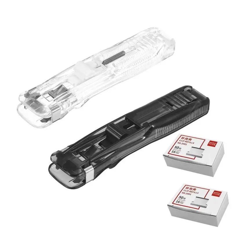 2 Pcs Portable Binder Clip Staplers with 100 Pcs Small Clips, Non-Destructive Paper Clam Dispenser, Binder Organizer for Office, Home & School Stationery Supplies
