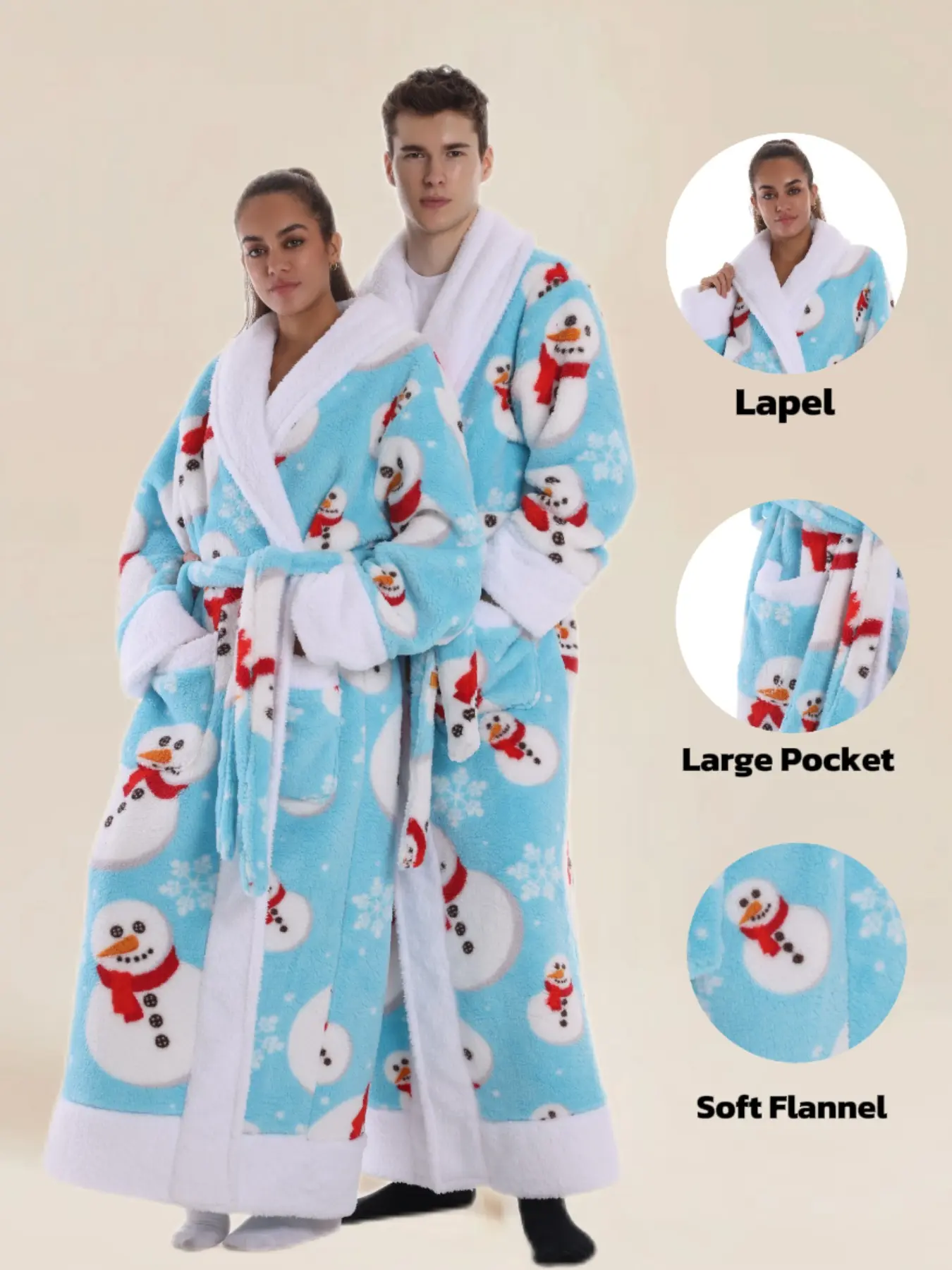 Christmas Series Elegant Casual Bathrobe, with Pockets, Long Sleeve Loose Fit, Fall & Winter Home Sleepwear