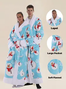 Christmas Series Elegant Casual Bathrobe, with Pockets, Long Sleeve Loose Fit, Fall & Winter Home Sleepwear