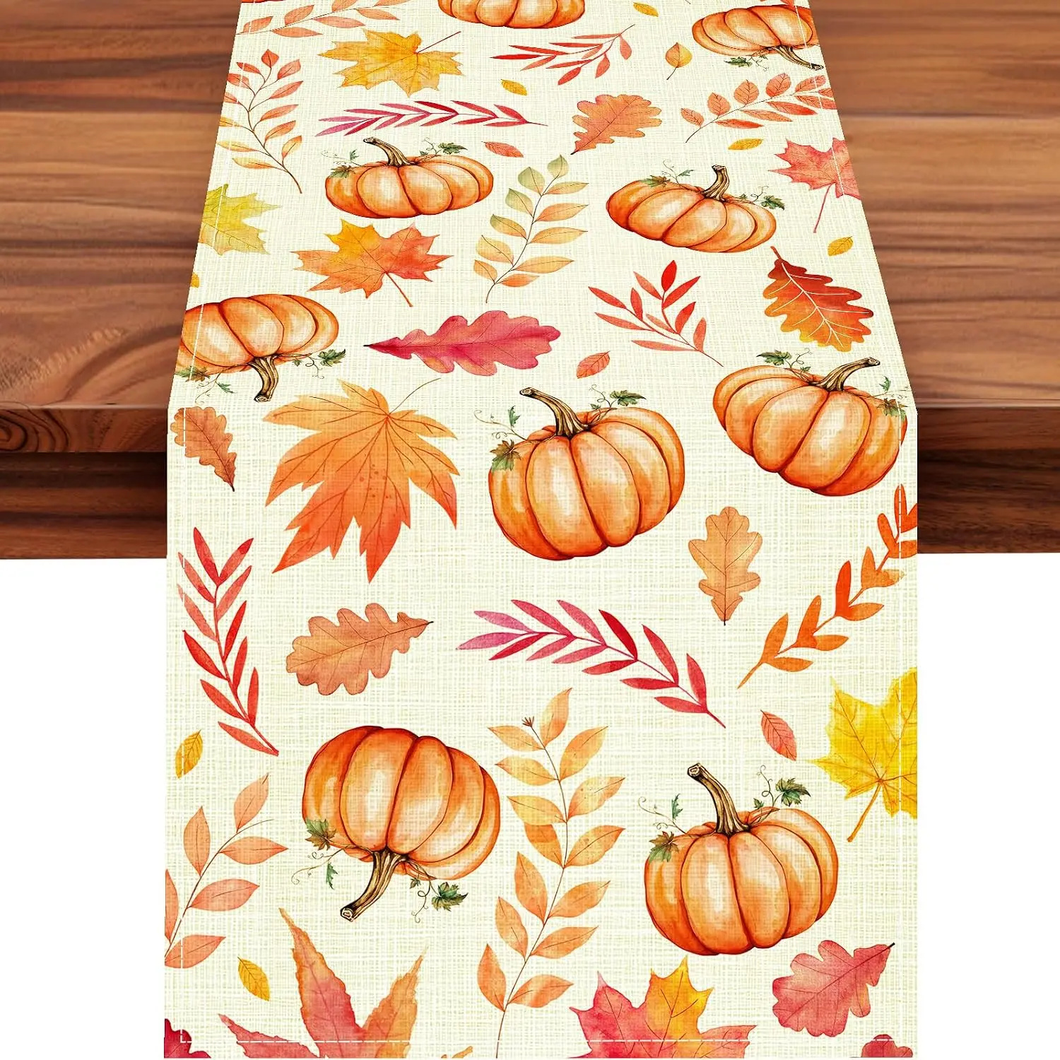 ACZHHZC Orange Pumpkin Maple Leaf Table Runner - 13x72 Inches, Fall Thanksgiving Kitchen Dining Table Decor for Home Party