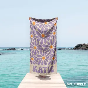 Personalized Daisy Beach Towel 70s Boho Custom Name Gift v1