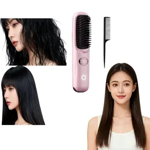 2026 Upgraded Wireless Straightening Go Brush-Pro, Short Hair Use, 30-Second High Temp Setting, 3 Temperature Levels, 2500mAh USB-C Rechargeable, Prevents Roughness, WiFi-Connected HD Tonsil Stone Remover, Automatic Dual-Temperature (Pink),summervibes