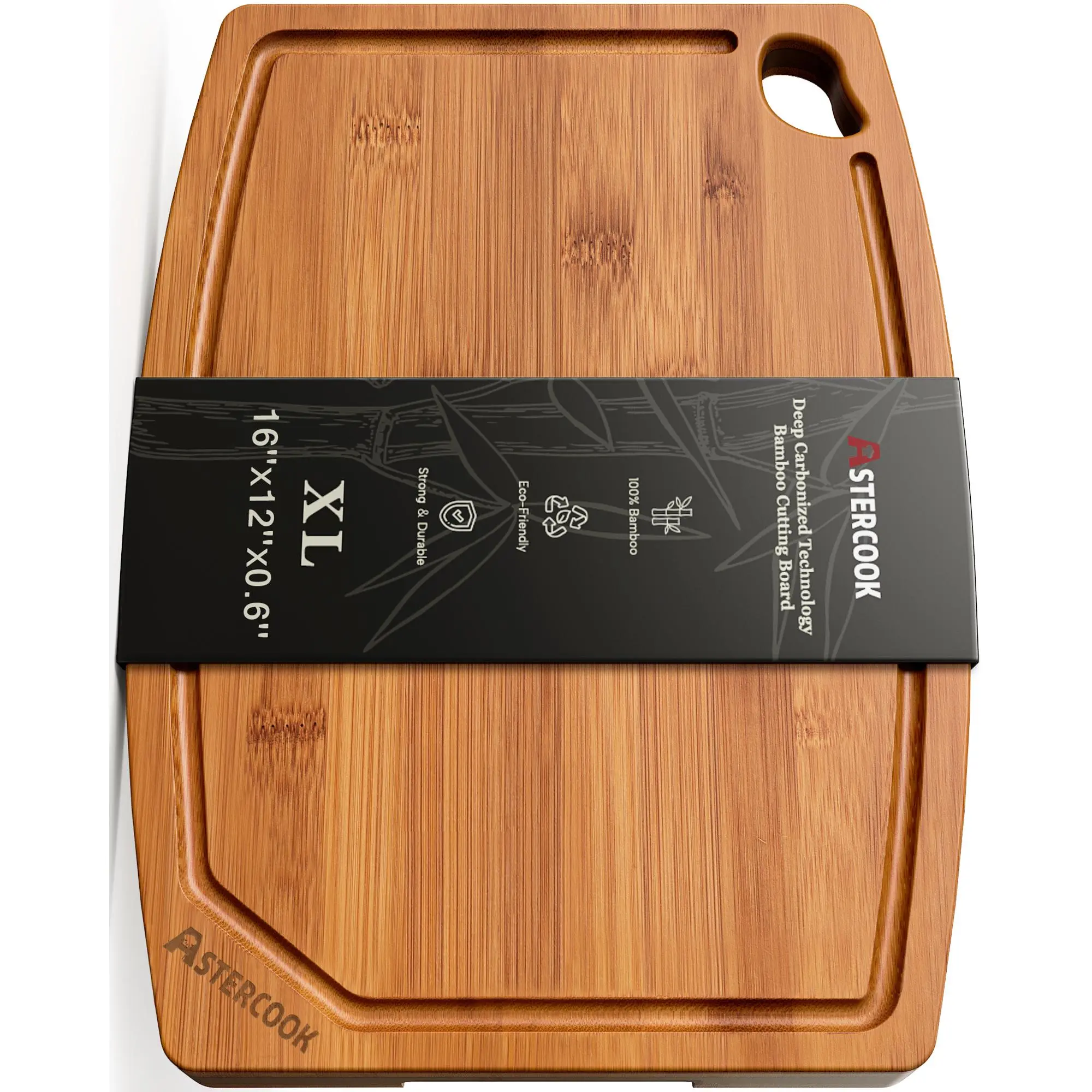 Astercook Sturdy Rectangular Natural Bamboo Chopping Board (16x12in Cutting Board) - Non-Skid, with Juice Groove, Easy-Grip Handle, Non-Slip Feet for Meat, Fruit, Kitchen BBQ Prep,familyfun